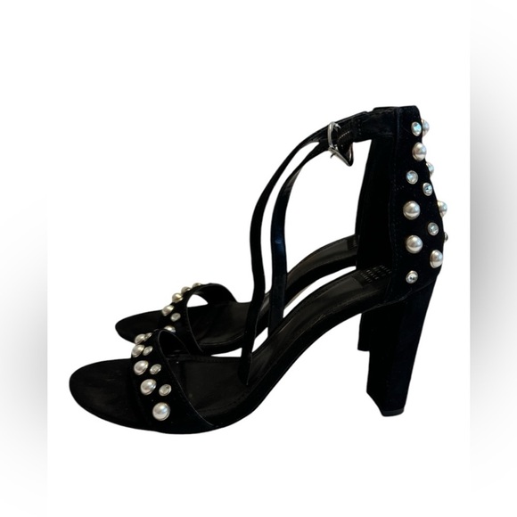 White House Black Market Rhinestone & Suede Black Heels Size 7.5 - Picture 3 of 7